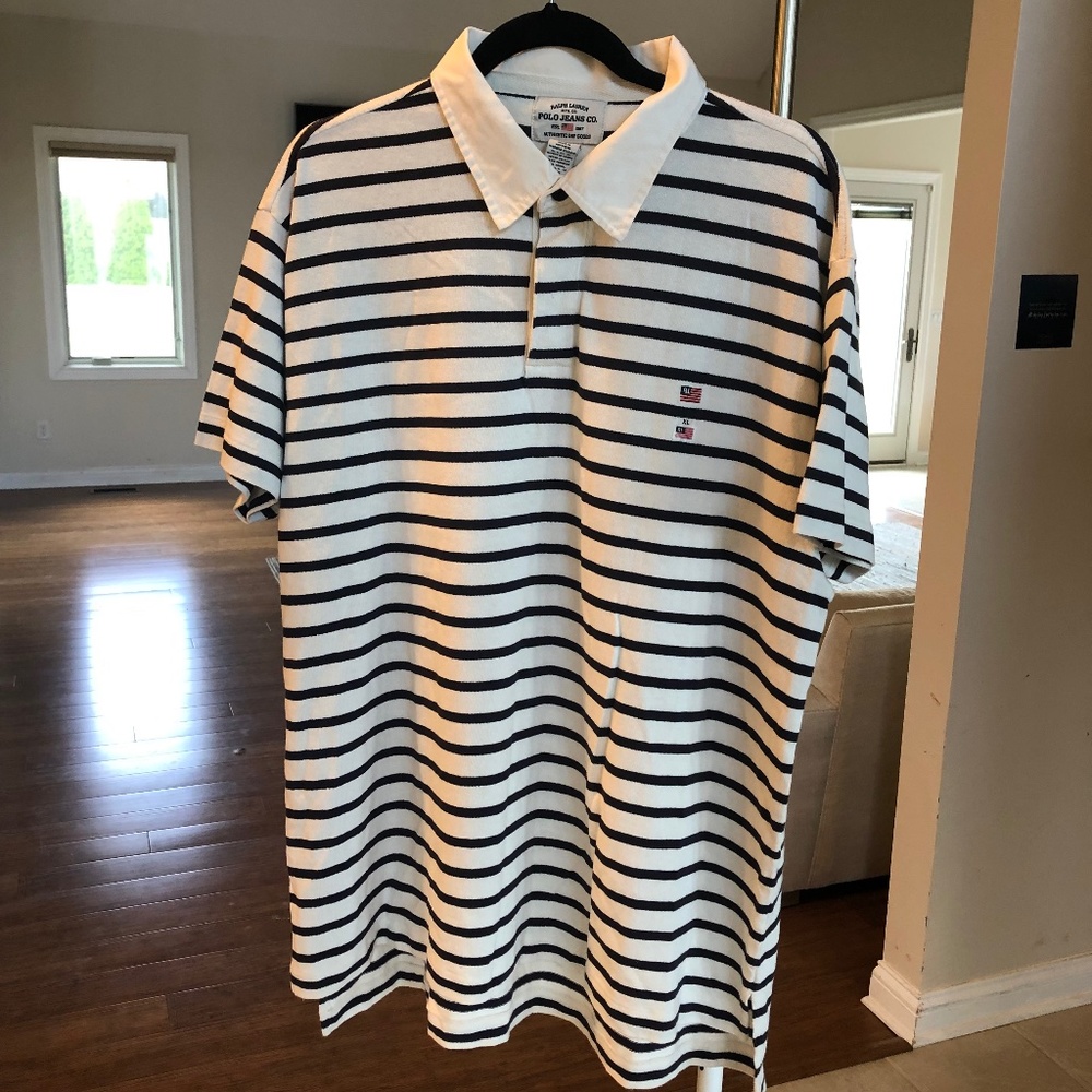 Ralph Lauren Polo Jeans Co Striped Polo Shirt XL Cotton Classic Black White